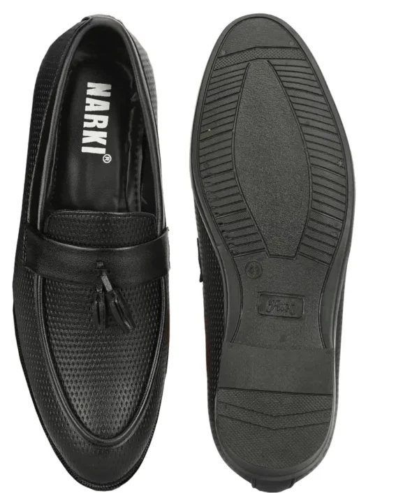 Men's Black Textured Leather Tassel Loafers – For Man ( Black-10 ) - Image 2