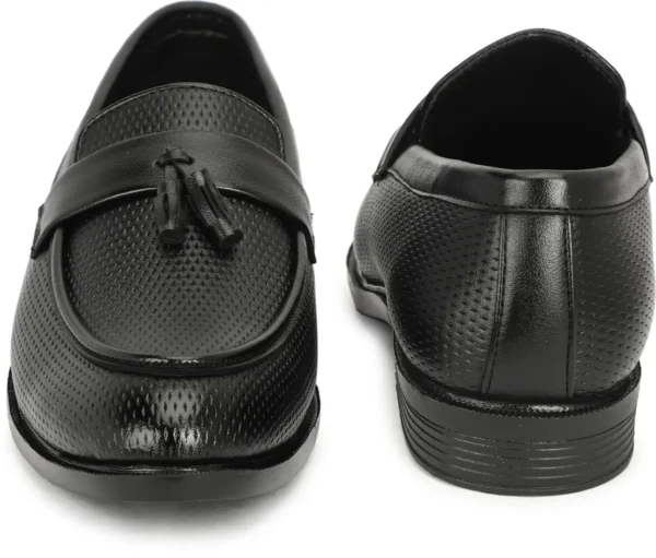 Men's Black Textured Leather Tassel Loafers – For Man ( Black-10 ) - Image 3