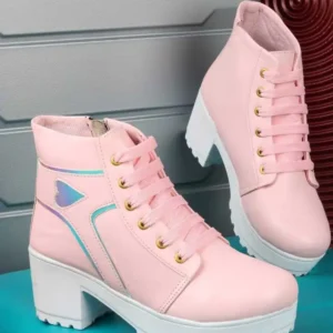 New Stylish Girls/Women/Ladies High Heel Fashionble Comfortable Women Casual Boots For Women/Girls Out Door Ankle Length Boot Shoe For Women/Girls and Boot for Women/Girl's Boots For Women Boots For Women (Pink)