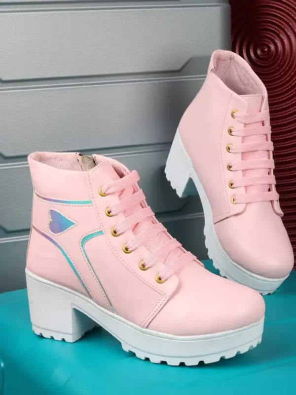 New Stylish Girls/Women/Ladies High Heel Fashionble Comfortable Women Casual Boots For Women/Girls Out Door Ankle Length Boot Shoe For Women/Girls and Boot for Women/Girl's Boots For Women Boots For Women (Pink)