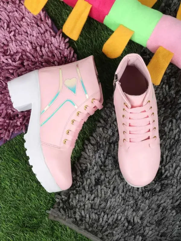 New Stylish Girls/Women/Ladies High Heel Fashionble Comfortable Women Casual Boots For Women/Girls Out Door Ankle Length Boot Shoe For Women/Girls and Boot for Women/Girl's Boots For Women Boots For Women (Pink) - Image 2