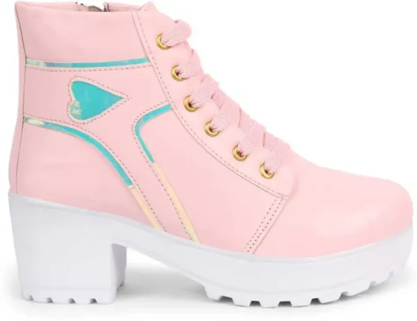 New Stylish Girls/Women/Ladies High Heel Fashionble Comfortable Women Casual Boots For Women/Girls Out Door Ankle Length Boot Shoe For Women/Girls and Boot for Women/Girl's Boots For Women Boots For Women (Pink) - Image 4